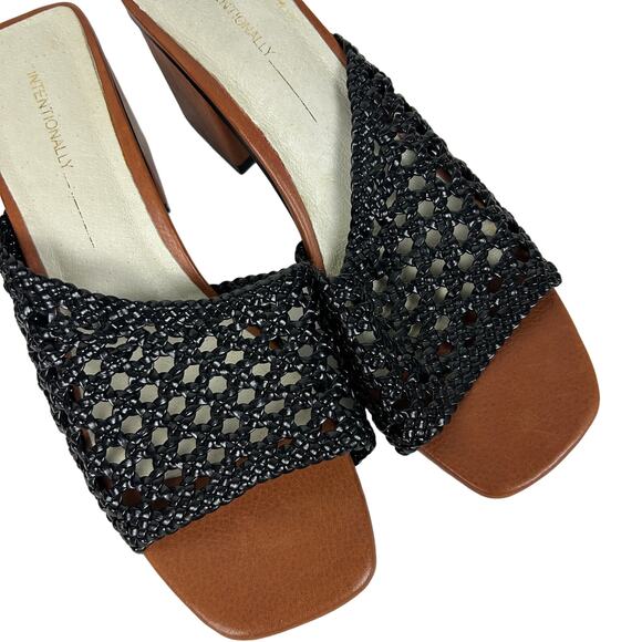 Anthropologie x Intentionally Blank Black Roll Woven Heeled Mules 8 - Picture 7 of 9